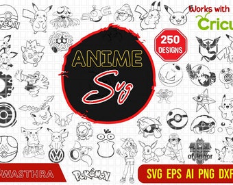 Paquete de 250 SVG de Poke Anime, SVG de personajes de anime, Pika, Anime Chibi, Manga, Anime, Dibujos animados japoneses, Archivos de anime para Cricut