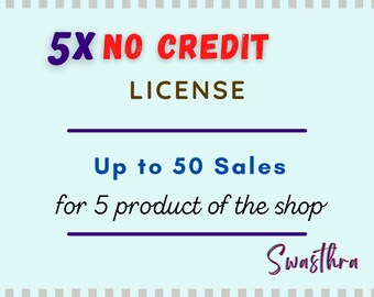 5x Geen kredietlicentie voor Clipart / SVG- Tot 50 verkopen - Licentie geldig voor 5 producten van de winkel