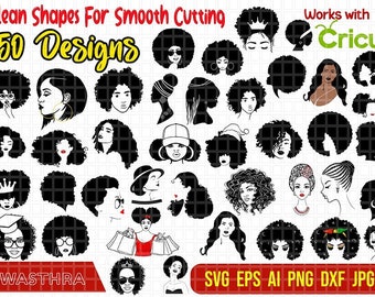 50 Afro Girl Svg, Afro Queen Svg, Afro Lady Svg, Curly Hair Svg, Afro Woman SVG, Black History Month, Black Woman, Afro Bundle SVG Designs