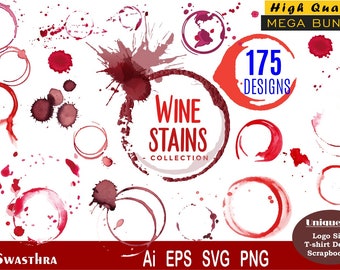 175 Watercolor Wine Stains SVG, Wine Rings and Splashes Clipart, Abstract Paint Splatters, Wine lover Printable Wine Stain svg, Hand Painted