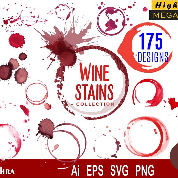 175 Watercolor Wine Stains SVG, Wine Rings and Splashes Clipart, Abstract Paint Splatters, Wine lover Printable Wine Stain svg, Hand Painted