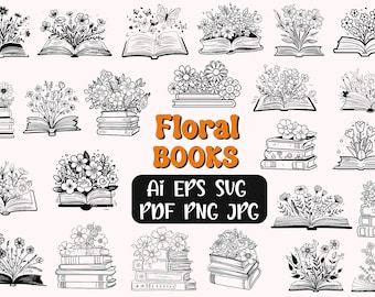 24 Floral Book SVG, Book with Flowers Svg, Book Svg, Reading Books Svg, Flowers Growing Out of a Book, Book lover Clipart, Flowers with Book