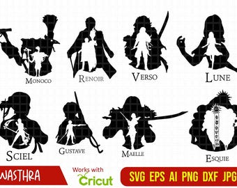 Spel SVG-bundel, Esquie Clair Obscur Expedition 33 Svg-bundel, Anime Silhouette, Japanse manga, Expedition 33 tekens, Slayer Team Svg