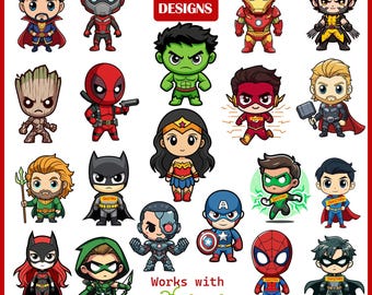 20 Chibi Superhero SVG, Baby Superhero Svg bundle, Cute Superheroes Avengers Clipart, Spiderman Hulk Clipart, Most famous superhero Cut File