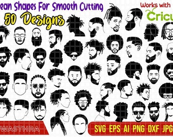 Paquete de 50 SVG de hombre afro, melanina, clipart de hombre afro, PNG DXF de hombre afro, vector de hombre afro, archivo de corte de hombre afro, SVG de hombre negro, SVG afroamericano
