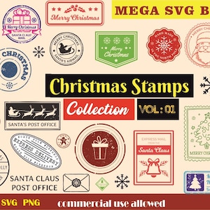 150 sellos navideños SVG, sellos de correo de Santa Claus, sello SVG, archivo navideño, sellos del Polo Norte, paquete SVG navideño, North Pole Mail Express svg