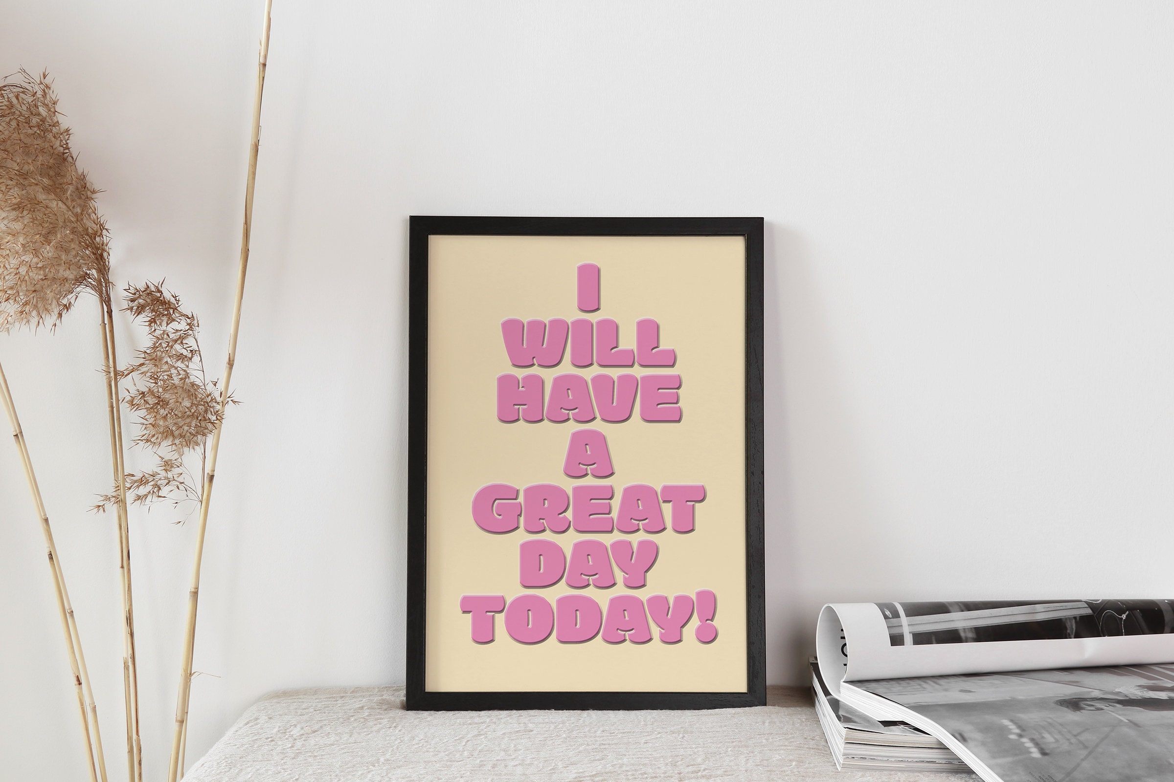 Great Day Pink Picture Wall Art Yellow Inspirational Etsy UK