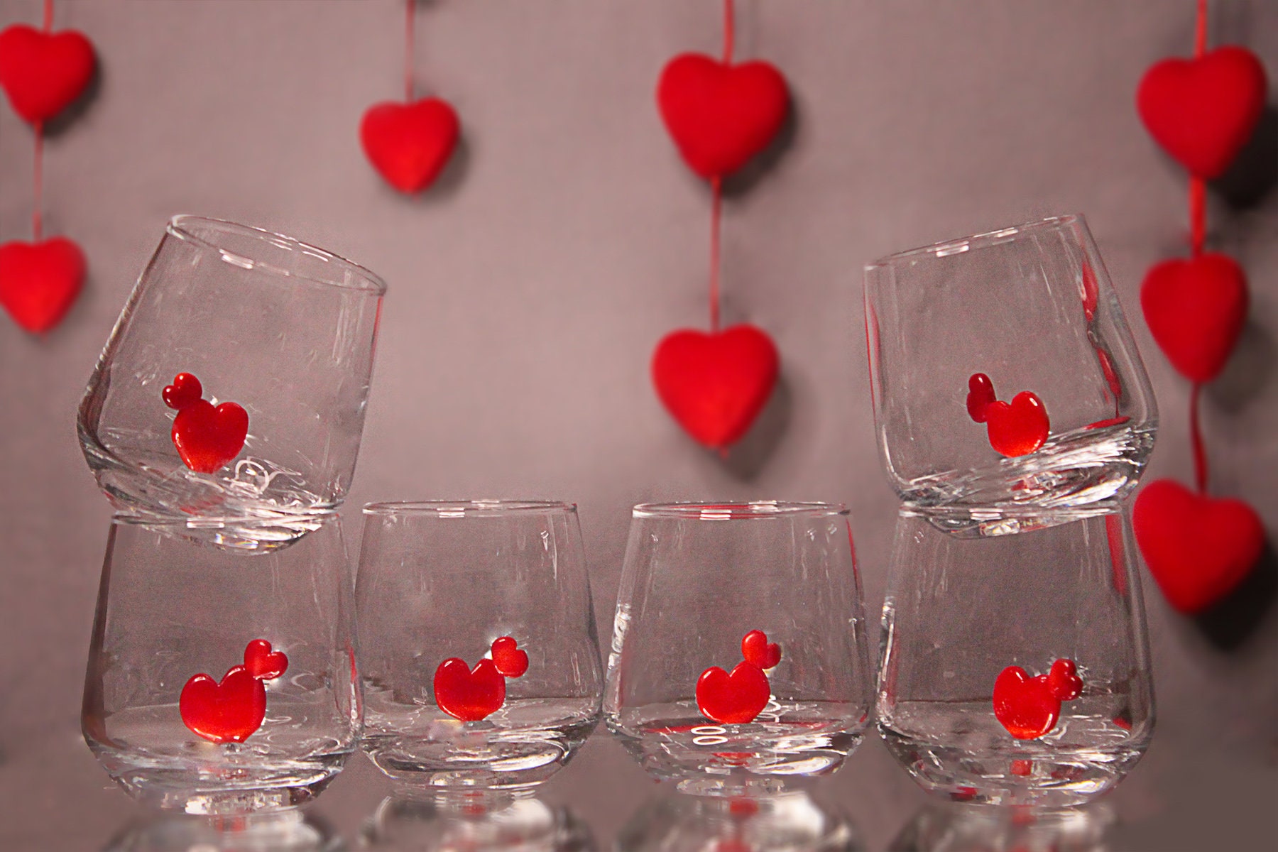Set of 6 Drinking Glasses Heart Design With Handmade Glass | Etsy