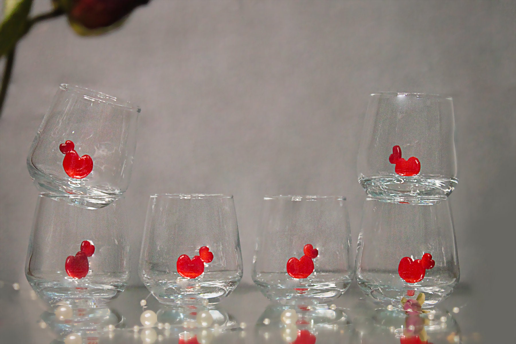 Set of 6 Drinking Glasses Heart Design With Handmade Glass