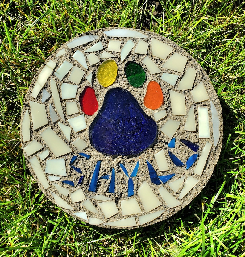 Paw Print Mosaic Stained Glass Stone Pet Memorial - Etsy