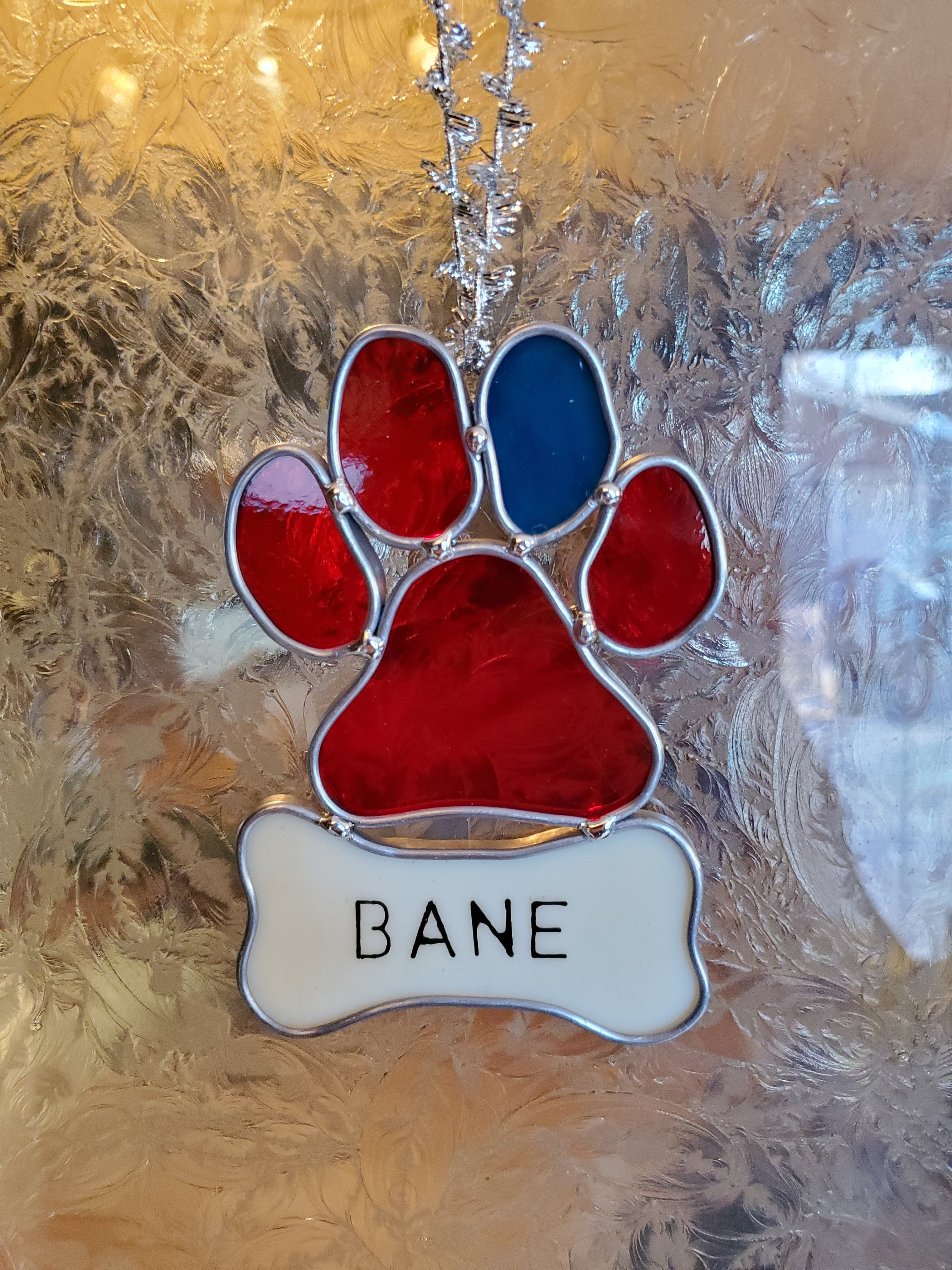 Pet Memorial Stained Glass Paw Print Suncatcher W/personalized Dog Bone ...