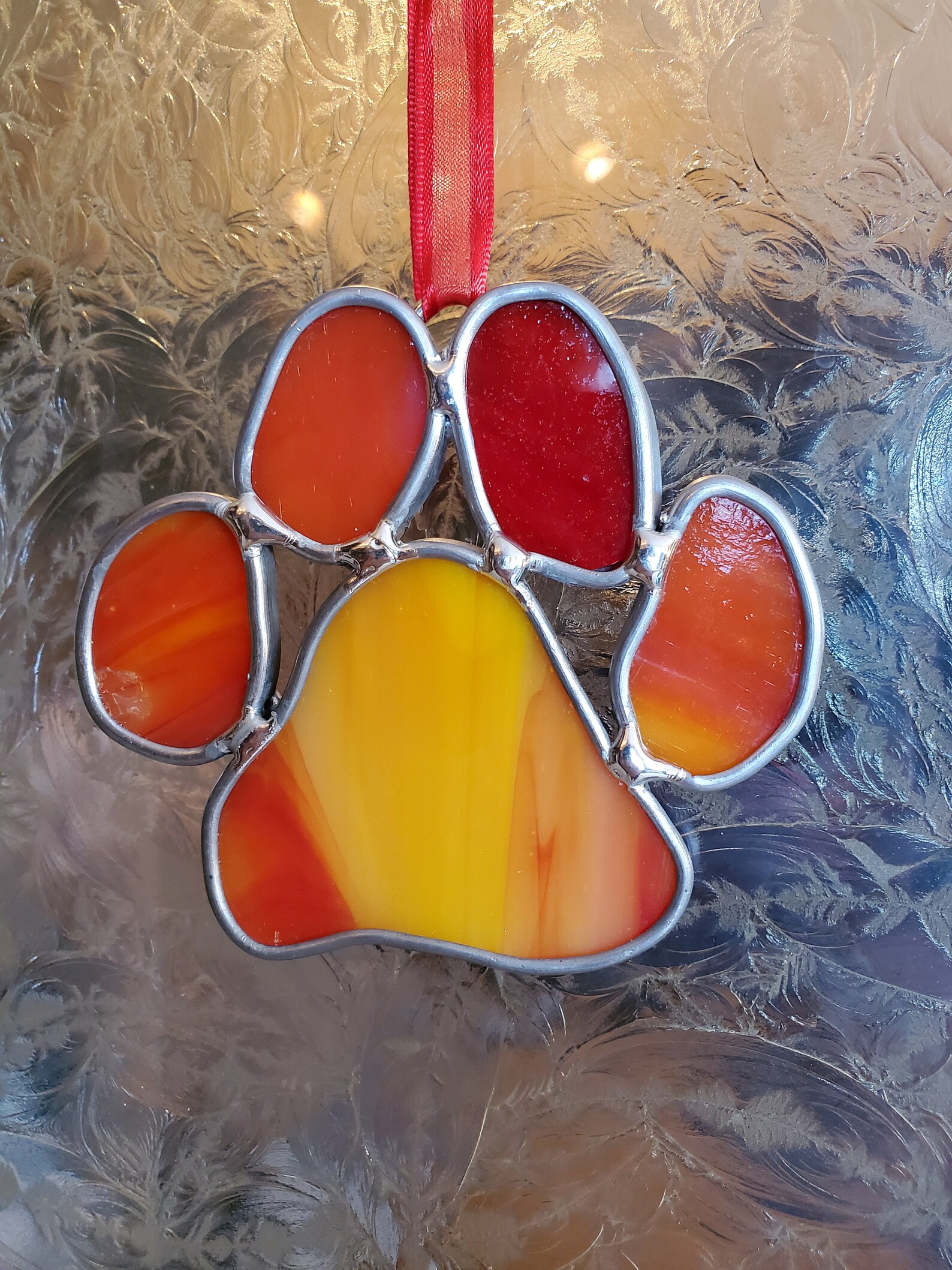 Pet Memorial Stained Glass Paw Print Suncatcher W/personalized Metal ...