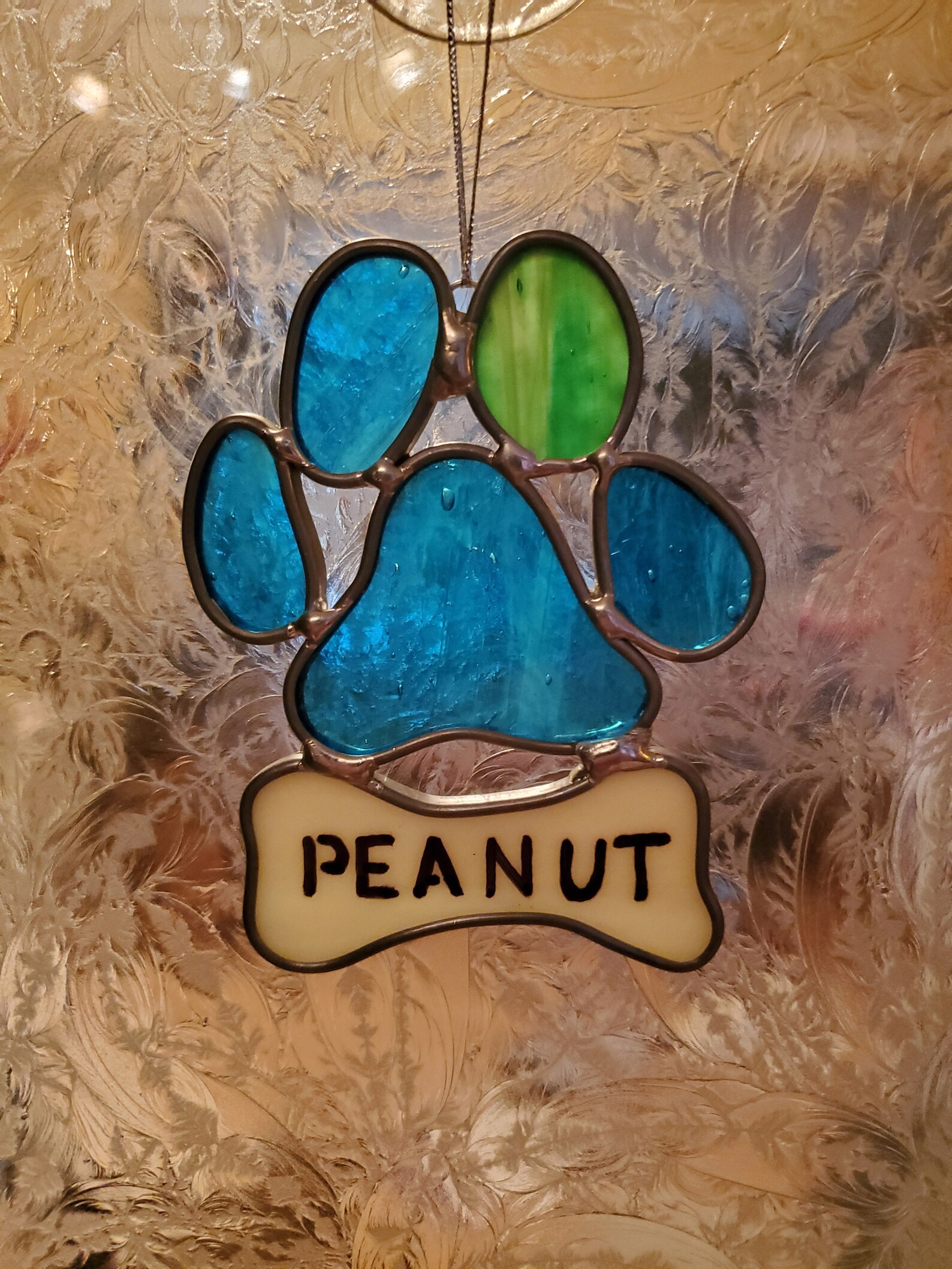 Pet Memorial Stained Glass Paw Print Suncatcher W/personalized Dog Bone ...
