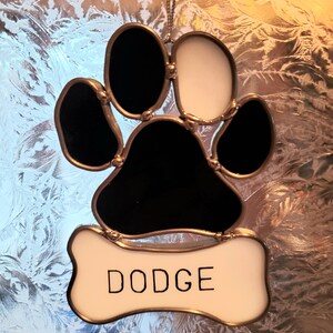 Pet Memorial Stained Glass Paw Print Suncatcher W/personalized Dog Bone ...