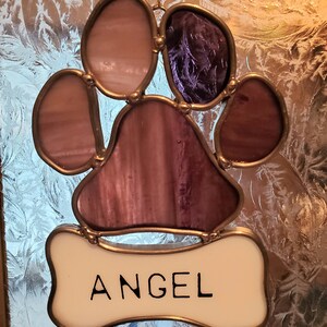 Pet Memorial Stained Glass Paw Print Suncatcher W/personalized Dog Bone ...