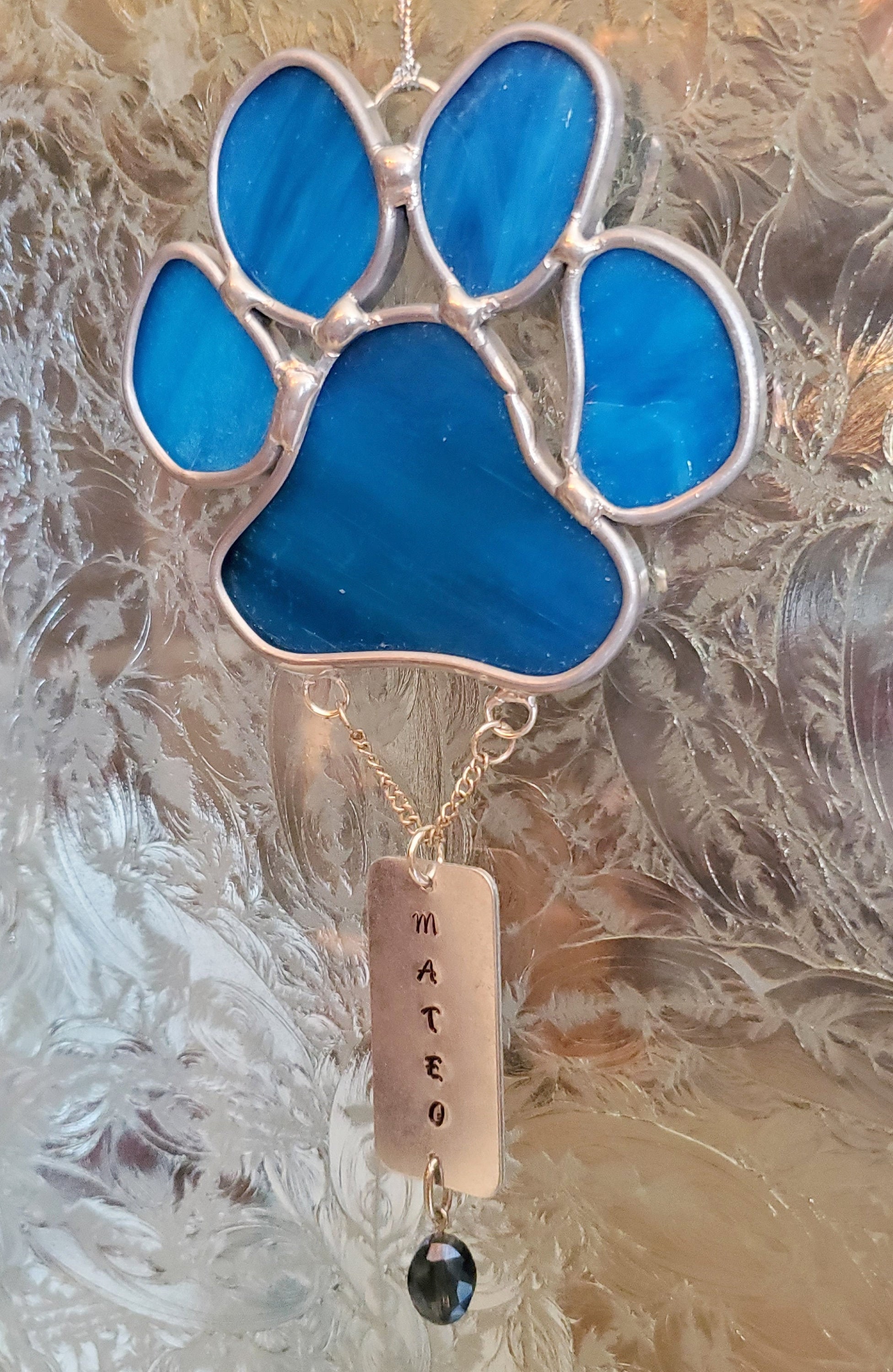 Pet Memorial Stained Glass Paw Print Suncatcher W/personalized Metal ...