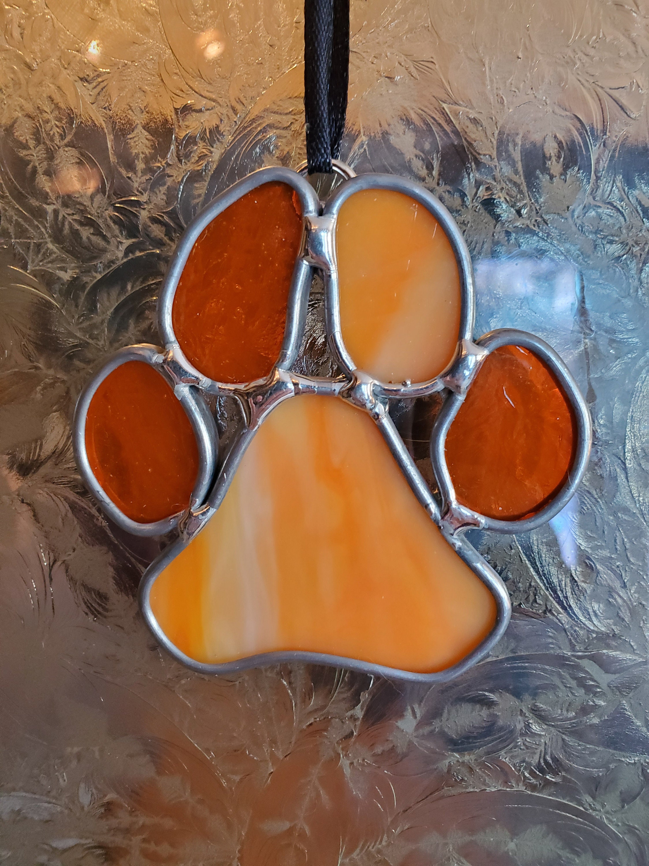Pet Memorial Stained Glass Paw Print Suncatcher W/personalized Metal ...