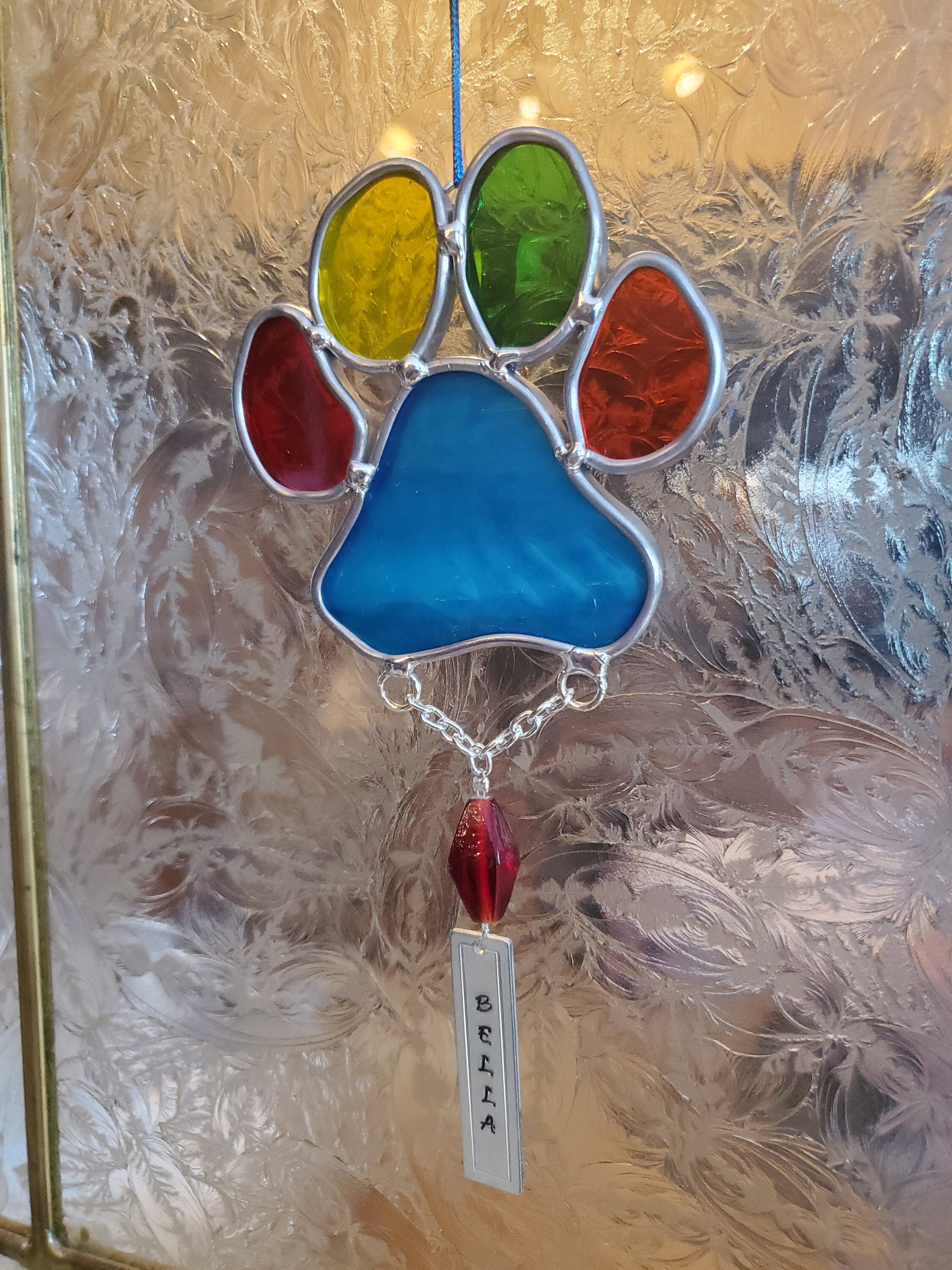 Pet Memorial Stained Glass Paw Print Suncatcher W/personalized Metal ...