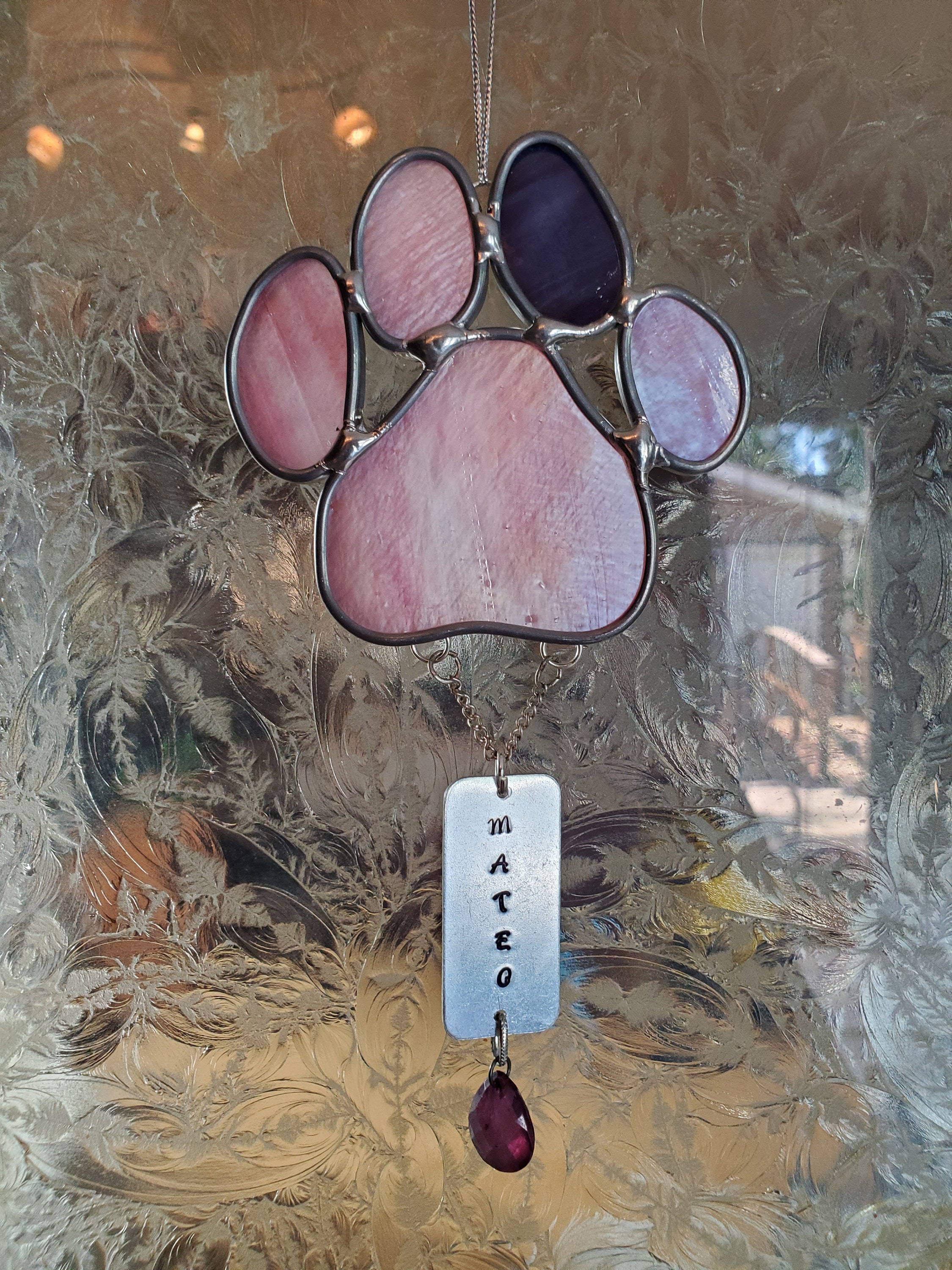 Pet Memorial Stained Glass Paw Print Suncatcher W/personalized | Etsy