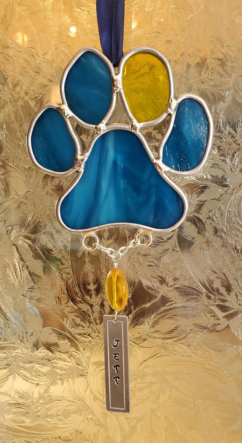 Pet Memorial Stained Glass Paw Print Suncatcher W/personalized Metal ...