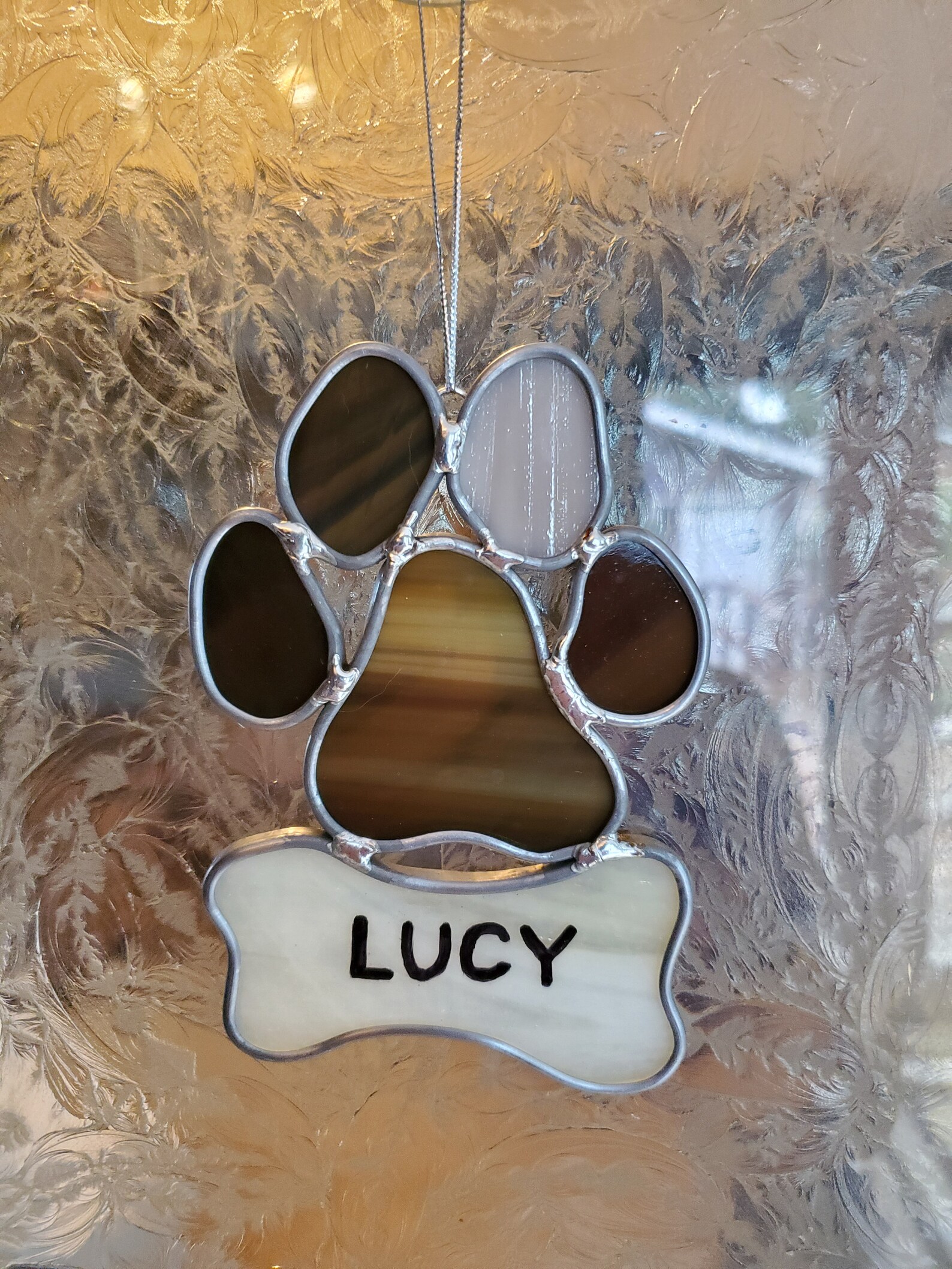 Pet Memorial Stained Glass Paw Print Suncatcher W/personalized Dog Bone ...