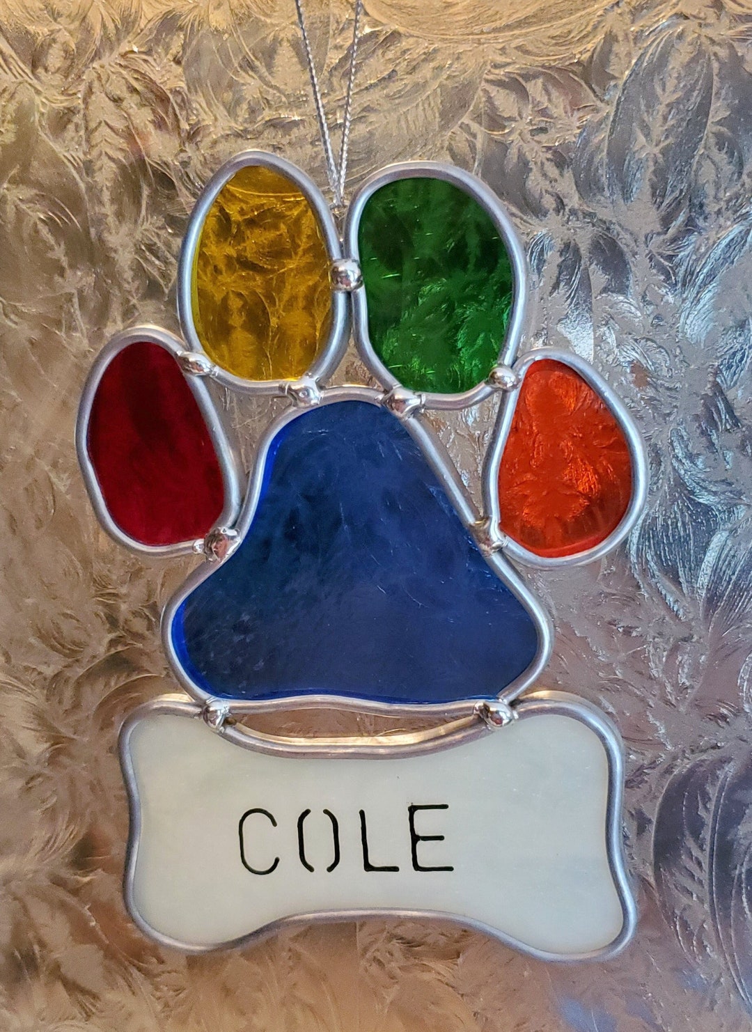 Pet Memorial Stained Glass Paw Print Suncatcher W/personalized Dog Bone ...