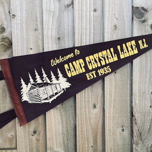 CAMP CRYSTAL LAKE Pennant Flag / felt pennant / wall hanging banner / gallery wall / horror movie / Friday the 13th / Jason Voorhees