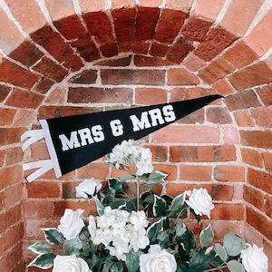 MRS & MRS wedding theme Pennant Flag / felt pennant / LGBTQ / lesbian / wall hanging banner / same sex wedding / just married / brides image 1