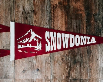 SNOWDONIA Pennant Flag / felt pennant / wall hanging banner / NATIONAL PARK / souvenir / outdoors / hike / Wales / caravan / mountain peak