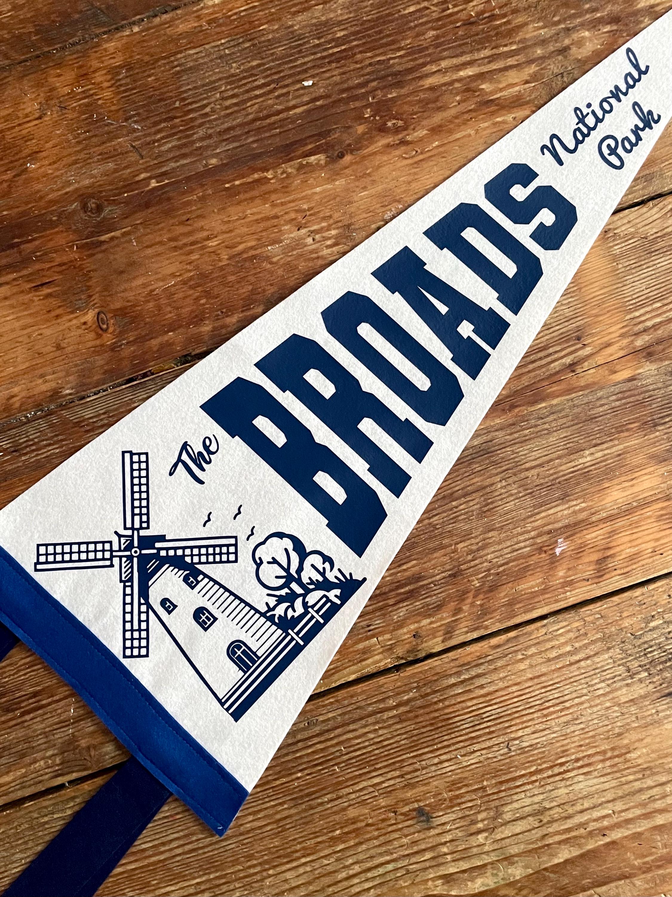 THE BROADS Pennant Flag / felt pennant / wall hanging banner / gallery wall / souvenir / outdoors / norfolk suffolk boating windmills rivers