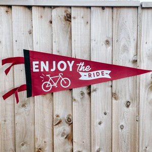 ENJOY THE RIDE Pennant Flag / felt pennant / gallery wall decor / bicycle cyclist bike / boho decor / mountain bike / wheels