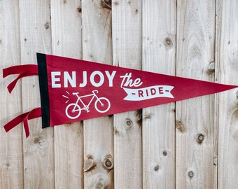 ENJOY THE RIDE Pennant Flag / felt pennant / gallery wall decor / bicycle cyclist bike / boho decor / mountain bike / wheels