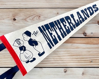 THE NETHERLANDS felt Pennant Flag / wall hanging banner / Holland Amsterdam / Dutch Delft clogs tulips windmills / vacation souvenir