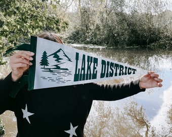THE LAKE DISTRICT Pennant Flag / felt pennant / wall hanging banner / gallery wall / souvenir / outdoors / coniston windemere scafell pike