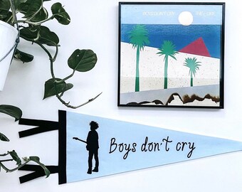 The Cure BOYS DON'T CRY Pennant Flag / felt pennant / Robert Smith / guitar band / british / love cats / new wave goth / wall hanging decor