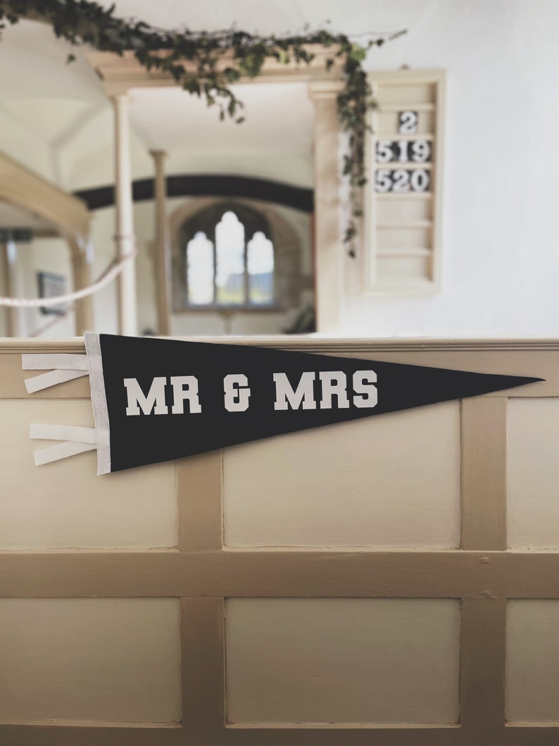 MRS & MRS wedding theme Pennant Flag / felt pennant / LGBTQ / lesbian / wall hanging banner / same sex wedding / just married / brides image 4