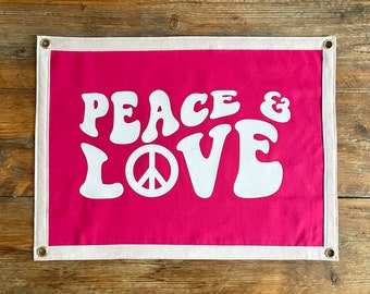 PEACE AND LOVE Wall Hanging Banner Flag / outdoor life / beach life / san francisco california / road trip / travel / bohemiam decor / surf