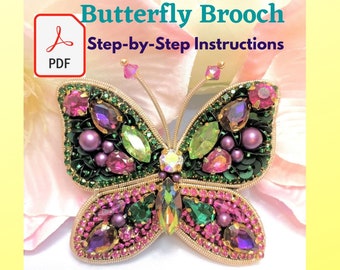 Perlenstickerei Schmetterling Brosche DIY PDF Tutorial Schritt-für-Schritt-Anweisungen