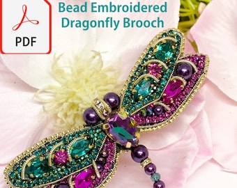 DIY Bead Embroidered Dragonfly Brooch  PDF Tutorial Step-by-Step Instructions