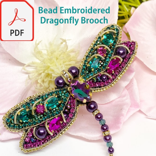 DIY Bead Embroidered Dragonfly Brooch  PDF Tutorial Step-by-Step Instructions