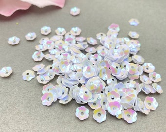 6mm Flower Cup Sequins White AB Color