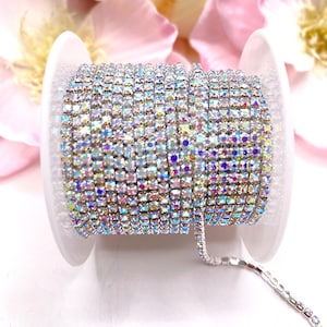 1 YARD 2mm Rhinestones Cup Chain Trim Crystal AB Color With Silver Color Setting SS6 --- Sold by 1 yard