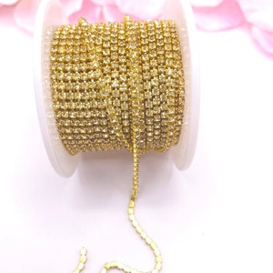 1 YARD 2mm Rhinestones Cup Chain Light Yellow Color With Same Color Setting  SS6--- Sold by the yard