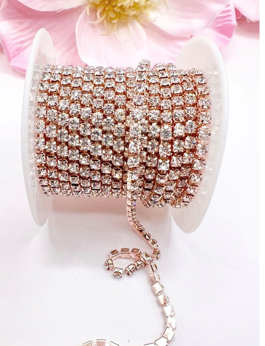 1 YARD 3mm Rhinestones Cup Chain Crystal Color in Light Rose Gold Color ...