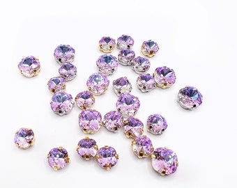Sew on Cushion Cut Glass Crystal Vitrail Light Color in Gold/Silver Color Setting 8mm and 10 mm - 4 pieces