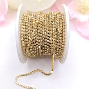 Cadena de copa con diamantes de imitación de 2 mm, color champán, con engaste dorado, SS6