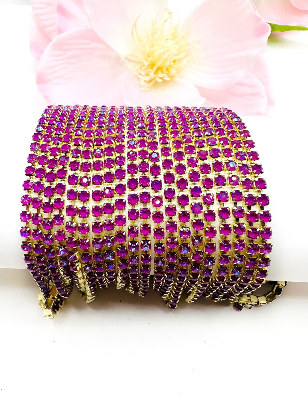 1 YARD 3mm SS12 Mocha Fuchsia Rhinestones Cup Chain in Gold Color ...
