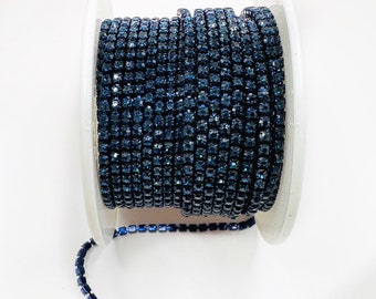 1 YARD 2mm Rhinestones Cup Chain Dark Navy Blue Color With The Same Color Setting  SS6 --- Sold  By The Yard