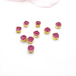 6 mm SS29 à coudre cristal rose foncé fluorescent avec monture dorée - Lot de 10
