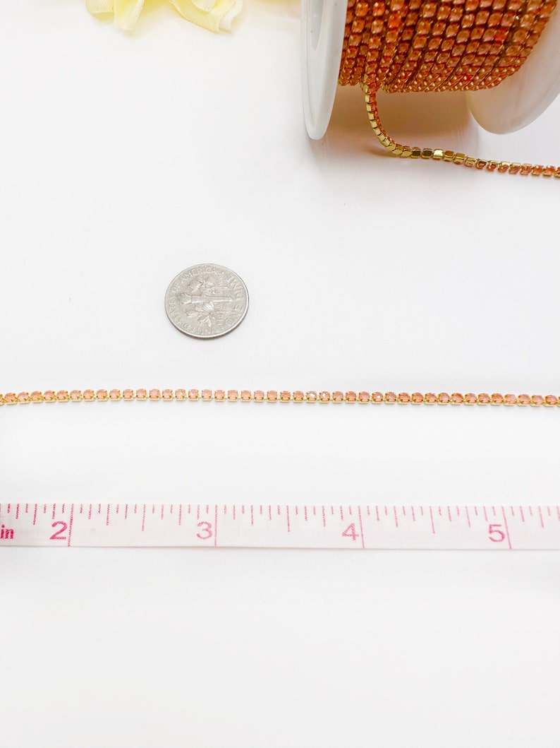 1 YARD 2mm Rhinestones Cup Chain Orange Sun Color In Gold Color Setting SS6 Sold by the yard image 2